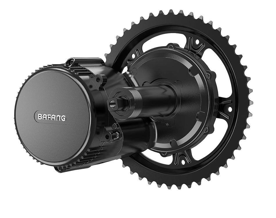 Black Bafang 500W mid drive hub motor for electric trikes and quads.