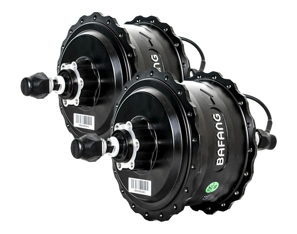 Two black Bafang 500W hub motors for electric trikes and quads.