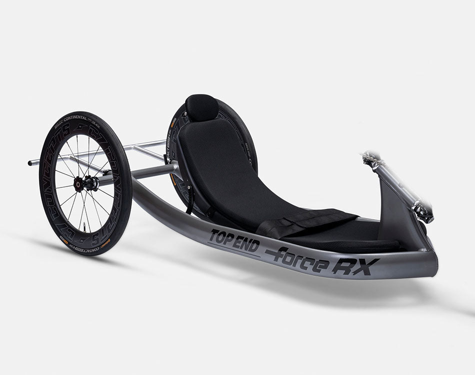 Top End Force RX handcycle focus image showing frame, seat, and rear wheel